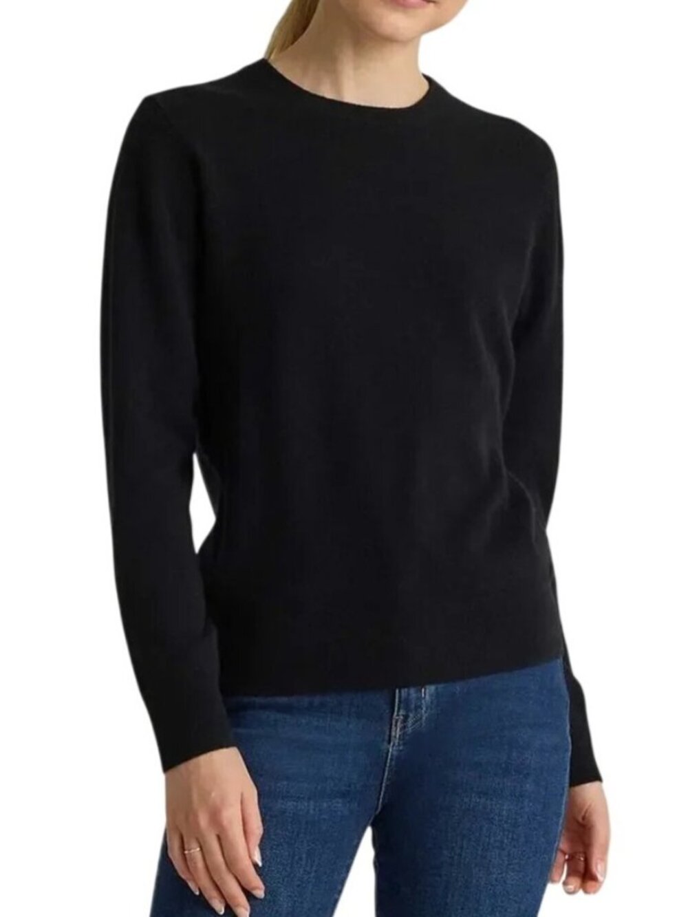 Quince Cotton Mongolian Cashmere Crew Sweater Black Size Large NWOT